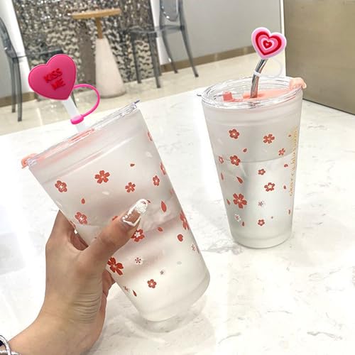 Heart Straw Toppers for Tumblers - Silicone Dust-Proof Straw Covers - Red Pink