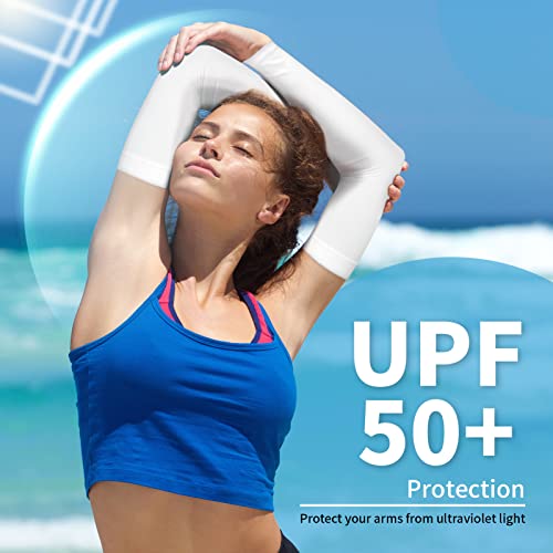 Cooling Sports Arm Sleeves - UPF 50 for Men & Women - White + Black
