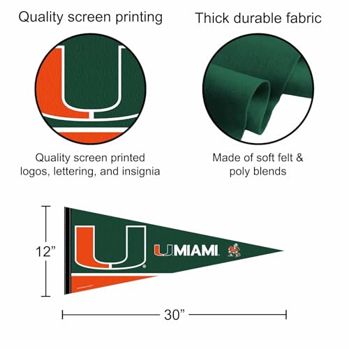Miami Canes Full Size Felt Pennant Flag - 12x30 Inch