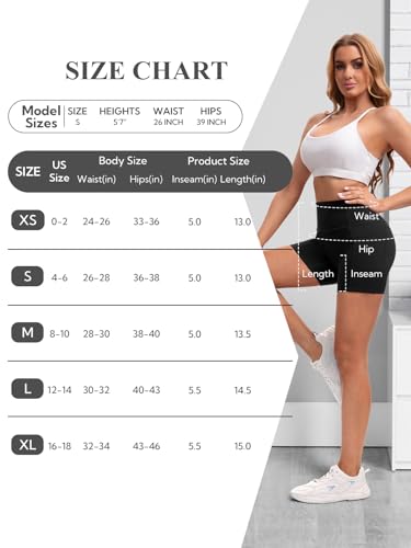 High Waisted Biker Shorts for Women with Pockets - Small Black