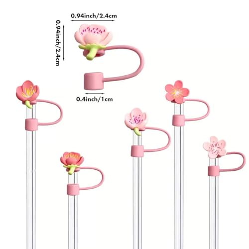 Pink Flowers Straw Toppers - Silicone Covers for 30&40 Oz Tumblers - 6Pcs