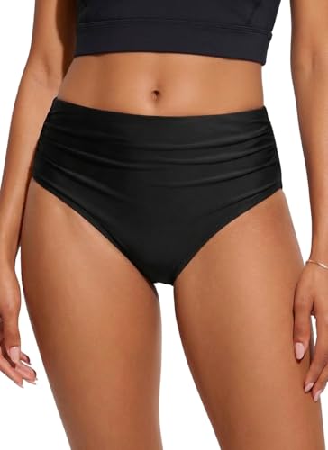 Daci Women's Mid Rise Full Coverage Bikini Bottom - Large Black Swimwear