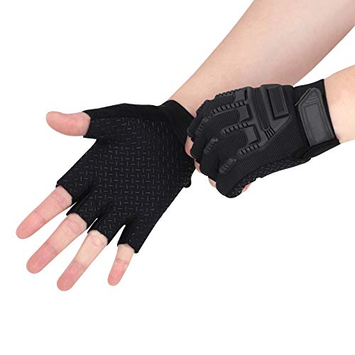 Kids Half Finger Cycling Gloves - Breathable Non-Slip UV Protection - Camouflage Black