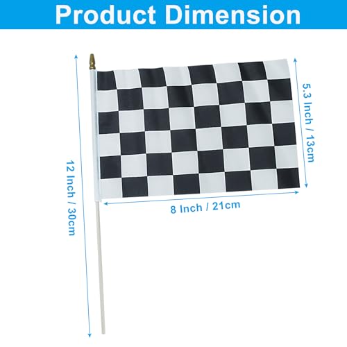 Checkered Racing Mini Stick Flags - 5x8 Inch Handheld Flags, 2 Pack