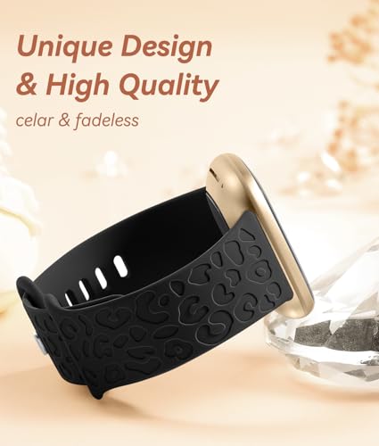 Leopard Engraved Silicone Watch Band for Fitbit Versa 4 - Black