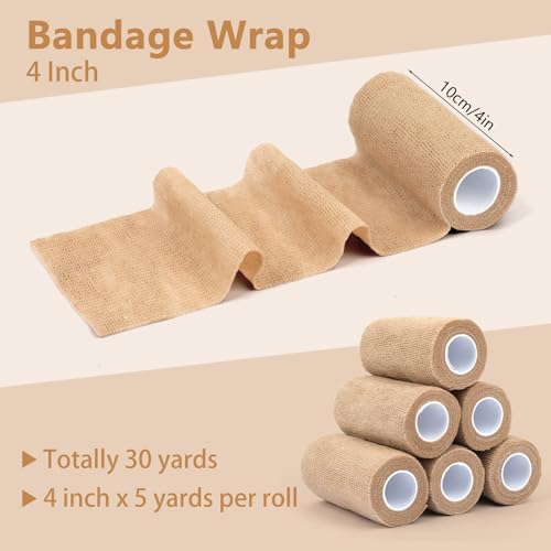 Self-Adhesive Elastic Bandage Wrap - 4 in x 5 yd, 6 Rolls