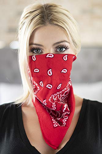 Cotton Paisley Bandana Face Cover - Red - Unisex Multi-Purpose Headwear
