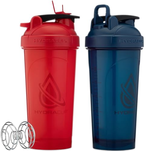 Hydra Cup 2-Pack 28oz Protein Shaker Bottles with BarbellBlender - Red & Blue