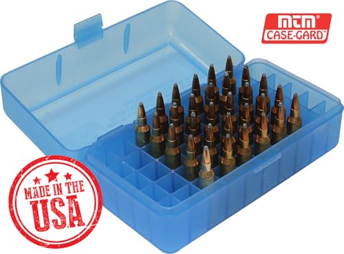 50-Round Rifle Ammo Box, Flip-Top Storage Case for WSSM & S&W - Clear Blue