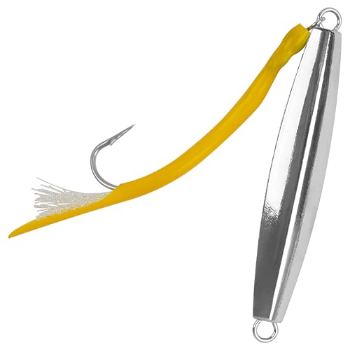 Diamond Jig Saltwater Fishing Lure with Tube Tail - 1 oz Yellow