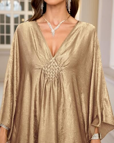 Bsubseach Women Kaftan Dress Plus Size Swimsuit Cover Up A-Champagne