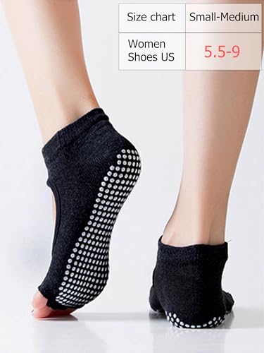 Toeless Pilates Socks with Grips for Women - 2 Pairs Black & Rose