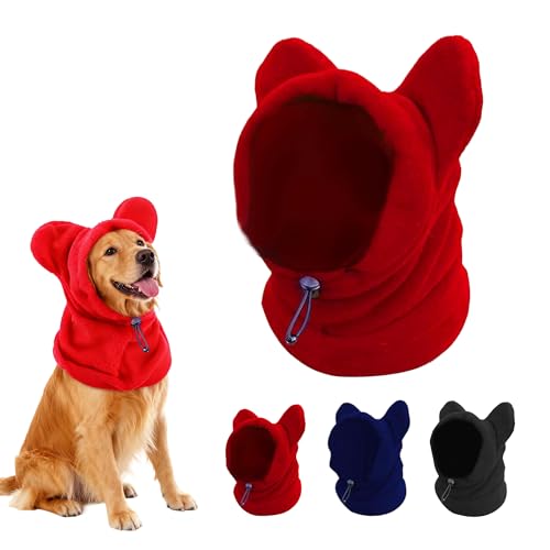 Dog Snood with Ear Protection - Fleece Neck Warmer, Red, Medium