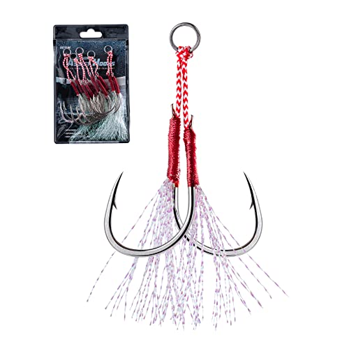 Double Fishing Assist Hooks Kit - Red #2/0 (5pcs) for Jigging