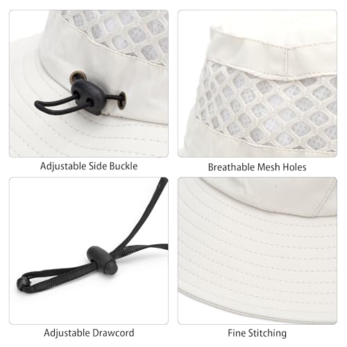UPF 50+ Wide Brim Fishing Bucket Hat - Mesh Sun Hat - Beige