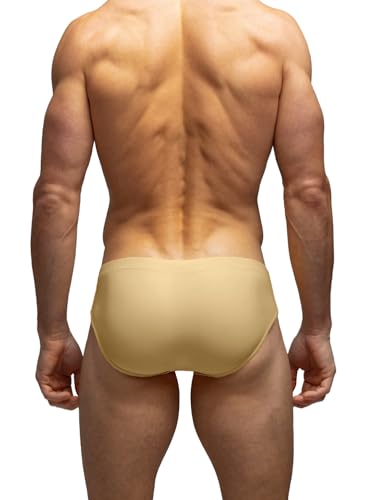 MIZOK Men's Solid Low Rise Swim Briefs - Sand, Large Men’s Swimsuit