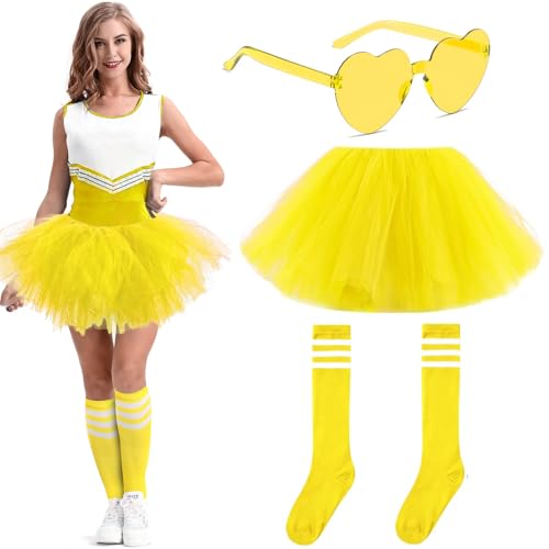 WYVAS 30 Short Neon Tutu Skirt - 5-Layer Tulle Dance Skirt with Tube Socks & Sunglasses (Variant: Yellow, 30 Short)