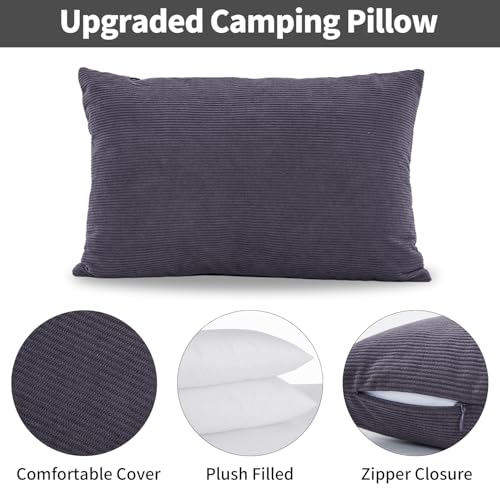 MOON LENCE Grey Medium 2 Pack Camping & Travel Pillows with Washable Covers