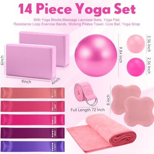 14-Piece Yoga Equipment Set for Home Workouts - Pink