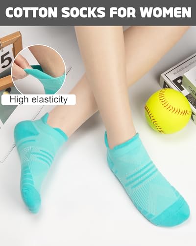Ankle Socks for Women - Cushioned Cotton Running Socks - One Size / Blue Green Purple Pink Orange