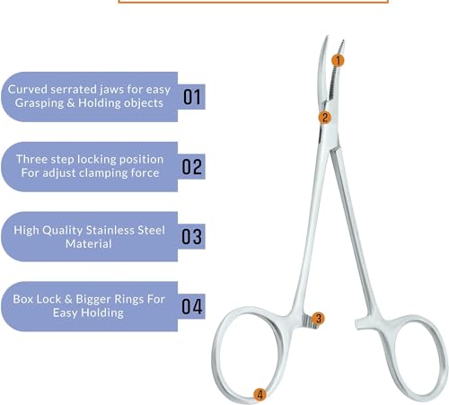 5.5-Inch Stainless Steel Kelly Hemostat Forceps - Curved Silver Clamp
