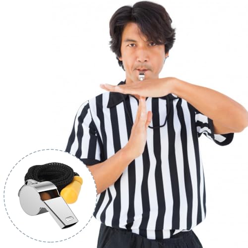 Stainless Steel Coach Whistle with Lanyard - Loud Referee Whistle - 2 PCS