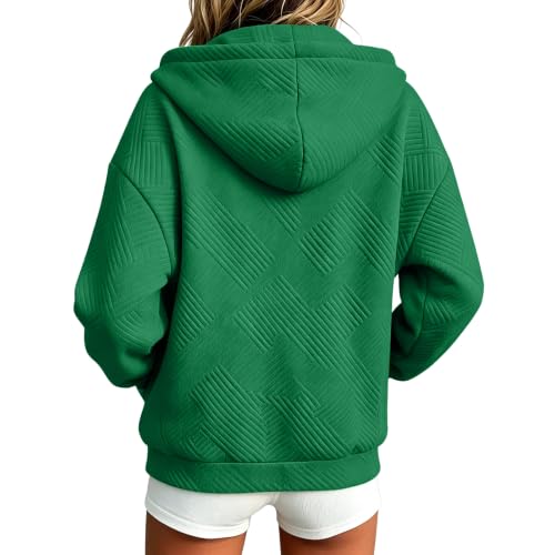 Geometric Jacquard Half Zip Hoodie - Women's Casual Pullover - Large/Black
