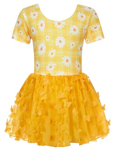 Dance Leotard for Girls with Skirt - Toddler Ballerina Outfit, Yellow Flower, 5T