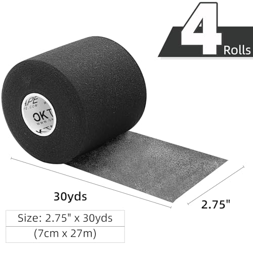 Pre Wrap Athletic Tape - 4 Rolls, 120 Yards, 2.75 Inches Wide - Black
