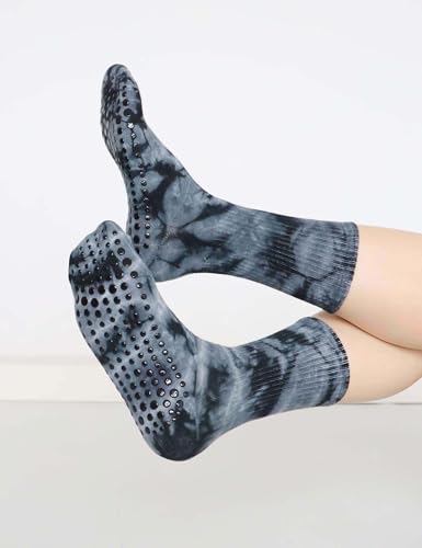 Tie Dye Non-Slip Yoga Socks - 3 Pairs with Grips, 3 Colors