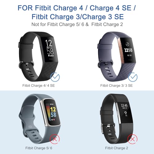Fitbit Charge 4 & 3 Bands - 4 Pack Starlight, Milk Tea, Smoky Purple, Green - Soft Sport Straps