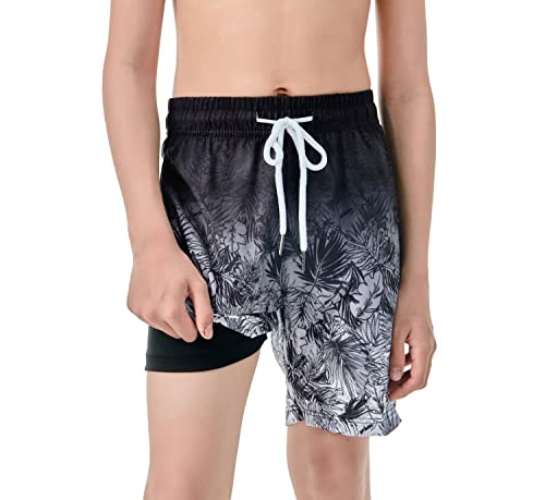 Boys 2 in 1 Swim Trunks with Compression Liner - Leaf, 2 Pack