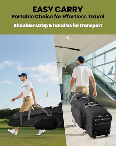 Padded Golf Travel Bag with Reinforced Wheels - Black, Large