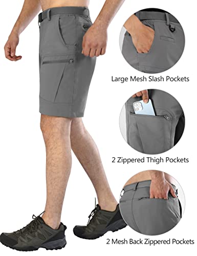 Shallowlulu Mens Cargo Hiking Shorts 34W x 10L Grey, Water-Resistant, Quick-Dry