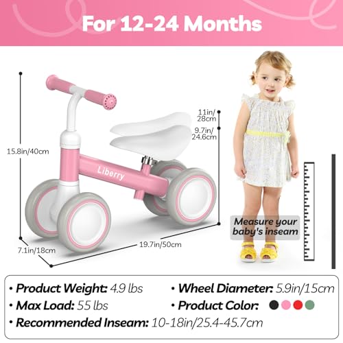 Pink Baby Balance Bike for Toddlers 1-2 Years Adjustable Seat Safety Features