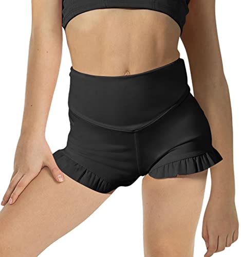 High Waisted Ruffle Shorts for Girls - 7-8 Years, Black