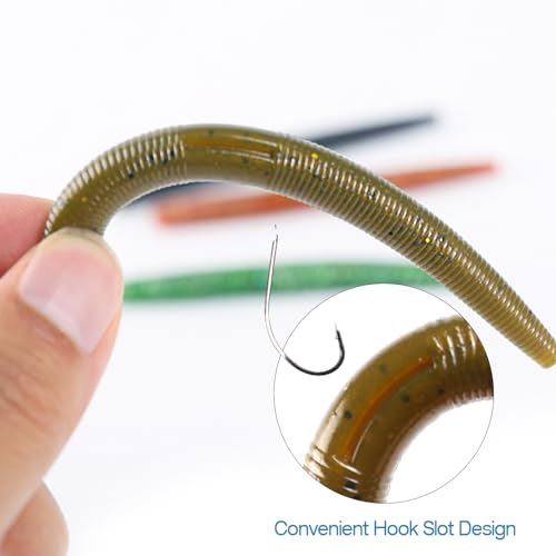 Soft Plastic Fishing Lures - 10pcs Rubber Worms, 3.93" Watermelon Color