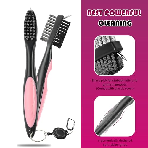 Golf Club Brush with Retractable Cord - Pink
