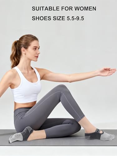 Non-Slip Yoga Socks with Grips for Pilates - Light Gray