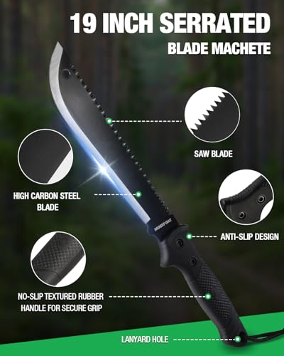 Mossy Oak 19-Inch Heavy Duty Machete with Saw & Sheath - Outdoor Survival Tool