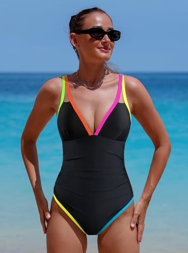 Popvil Women's One-Piece Swimsuit with Tummy Control – Medium, Black, 2026