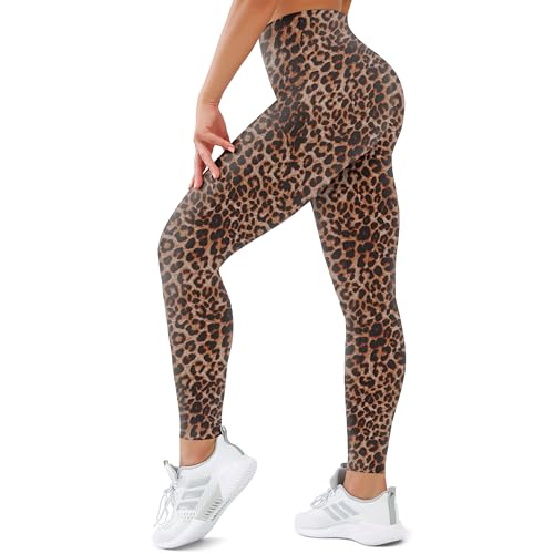 High Waisted Leggings for Women - Buttery Soft Tummy Control - Full Length No Pocket - Leopard