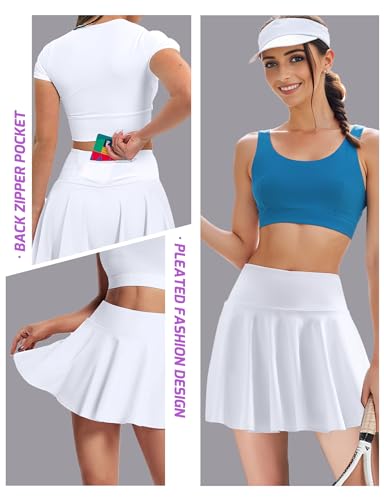 Women's High-Waisted Pleated Tennis Skort with Pockets - White XX-Large