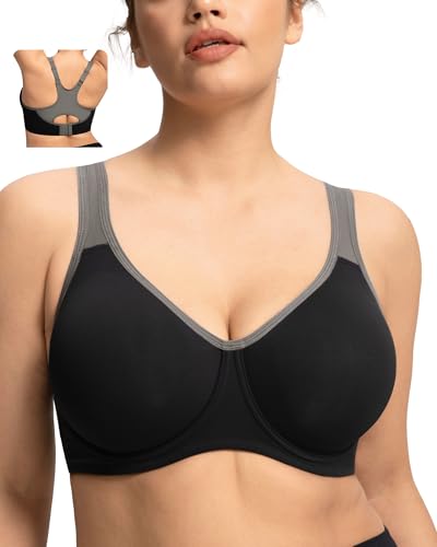 HSIA 36G Black High Support Sports Bra for Women Full Coverage Large Bust