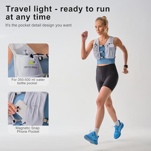 Gray N NEVO RHINO Running Vest with 350ML TPU Soft Flask, Adjustable Chest