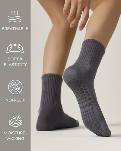 Non-Slip Pilates Socks with Grips - 3 Pairs White