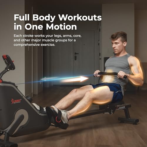 Magnetic Rowing Machine with Elastic Rope - Black