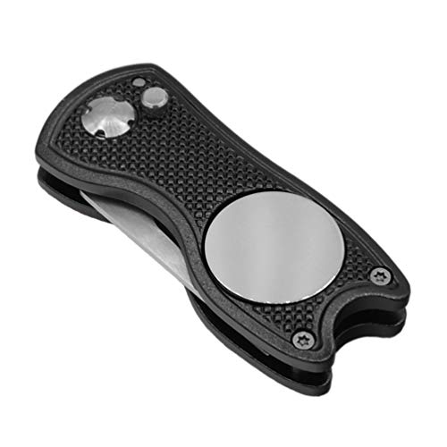 Foldable Golf Divot Repair Tool with Magnetic Ball Marker - Black