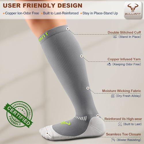 Cushioned Compression Knee High Sports Recovery Socks - Small-Medium, 3 Pairs Gray