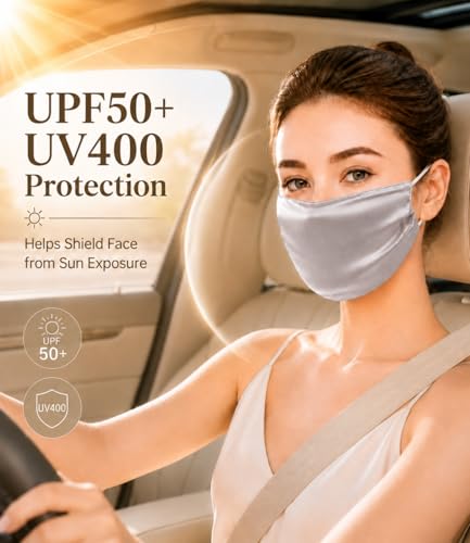 Vanolu Light Grey 100% Mulberry Silk Face Mask with UPF50+ UV Protection